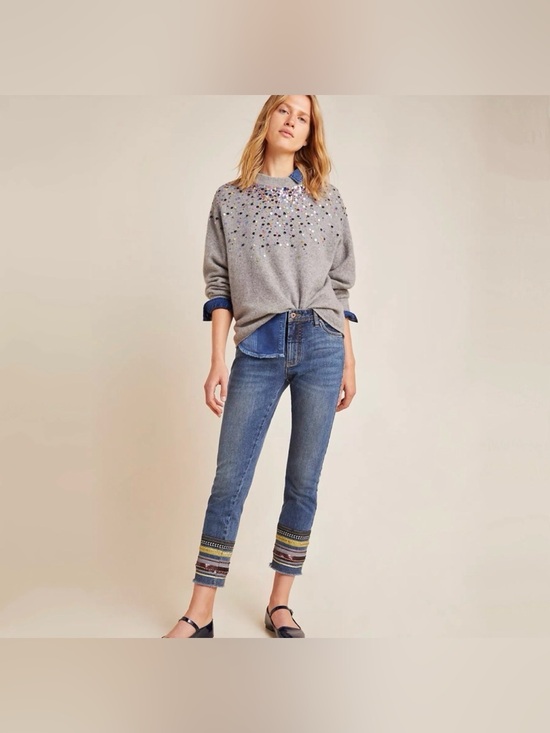 Pilcro and the Letterpress Denim - Pilcro & Letterpress Cropped Jeans Multicolor Embroidered Cuffs size 31P
